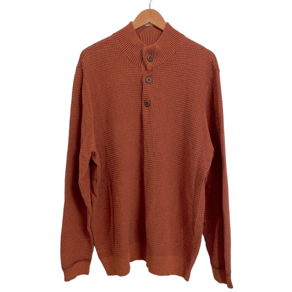 G.H. Bass Rust Waffle Weave Mock Neck Pullover Size XXL